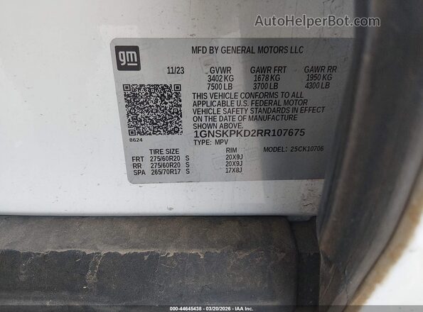1GNSKPKD2RR107675 2024 CHEVROLET TAHOE White Вид підкапотного простору