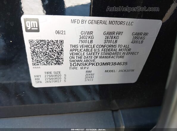 1GNSKPKD3MR384635 2021 CHEVROLET TAHOE Черный Вид подкапотного пространства