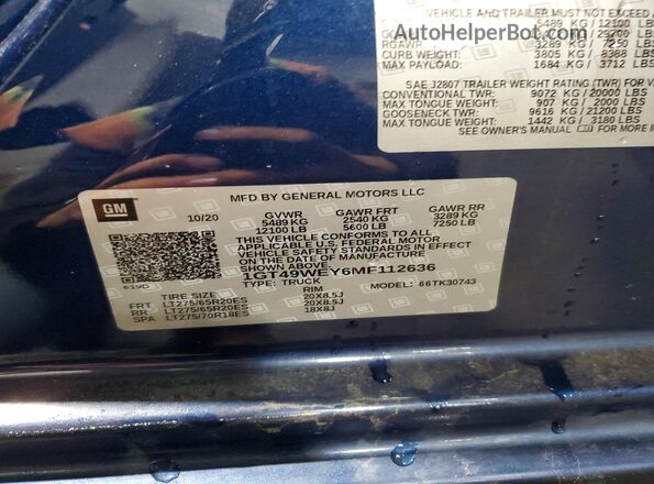 1GT49WEY6MF112636 2021 GMC SIERRA Blue Vista del compartimento del motor