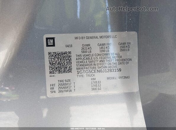 1GTG5CEN0J1283159 2018 GMC CANYON Gray 