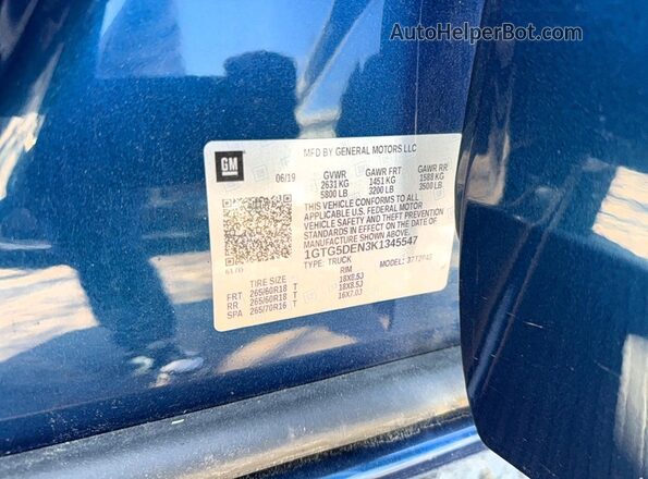 1GTG5DEN3K1345547 2019 GMC CANYON Blue Widok wnętrza z tyłu