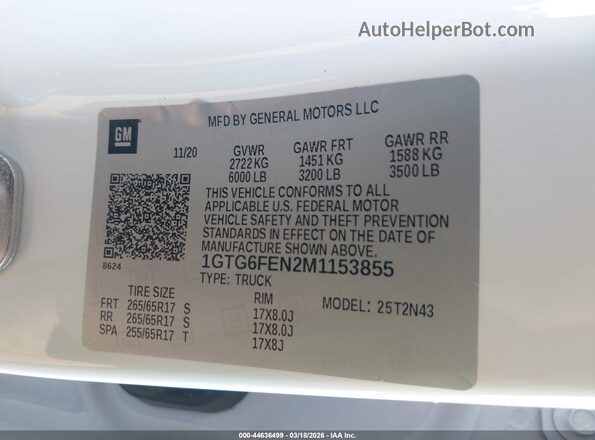 1GTG6FEN2M1153855 2021 GMC CANYON White 