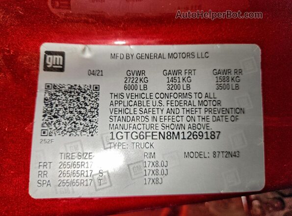 1GTG6FEN8M1269187 2021 GMC CANYON Red 