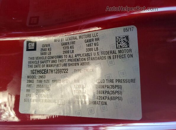 1GTH6CEA7H1269722 2017 GMC CANYON Красный Вид подкапотного пространства