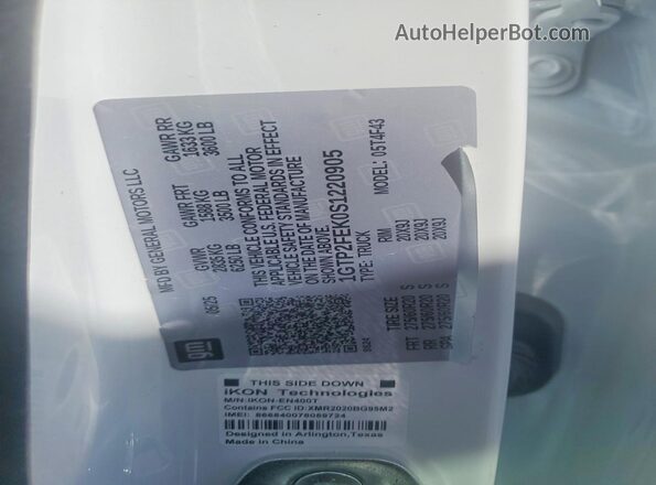 1GTP2FEK0S1220905 2025 GMC CANYON White Вид наклейки з VIN-кодом