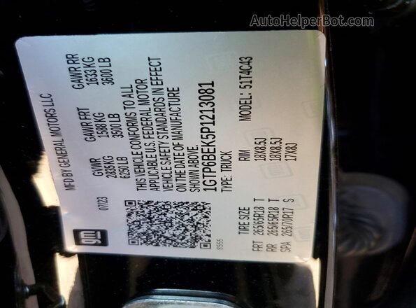 1GTP6BEK5P1213081 2023 GMC CANYON Черный Вид наклейки с VIN-кодом