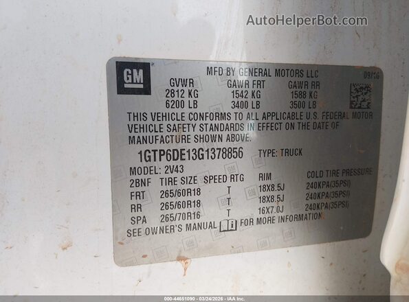 1GTP6DE13G1378856 2016 GMC CANYON White Widok komory silnika
