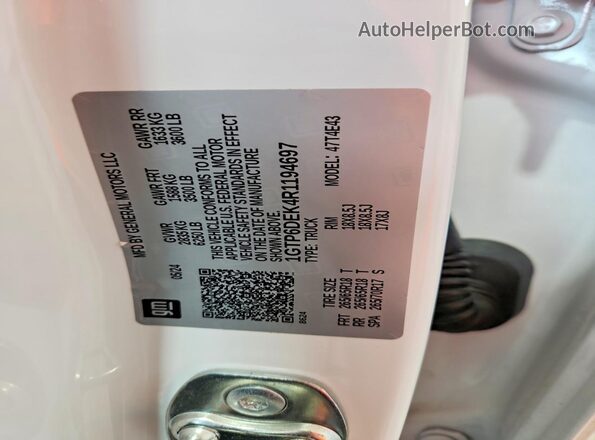 1GTP6DEK4R1194697 2024 GMC CANYON White Вид наклейки з VIN-кодом