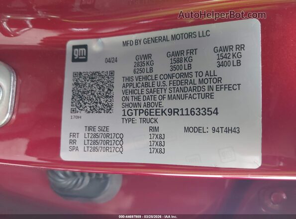 1GTP6EEK9R1163354 2024 GMC CANYON Red Widok komory silnika