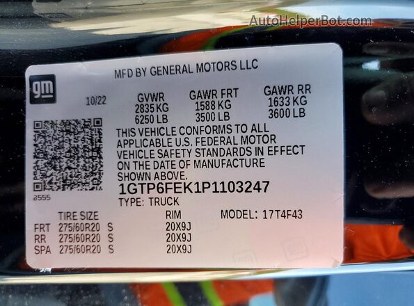 1GTP6FEK1P1103247 2023 GMC CANYON Черный Вид подкапотного пространства