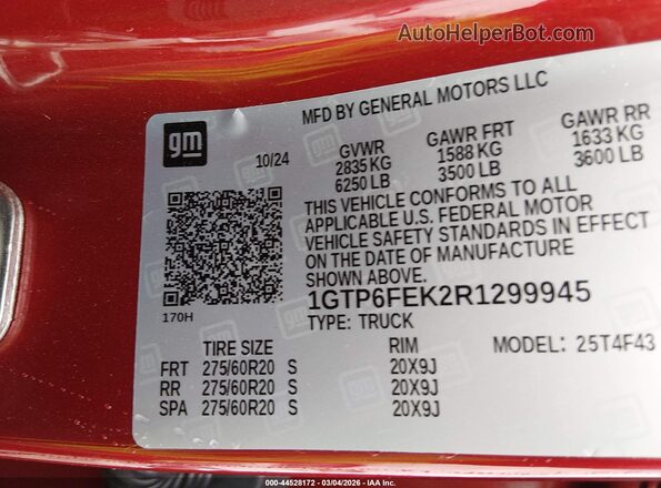 1GTP6FEK2R1299945 2024 GMC CANYON Red Engine compartment view