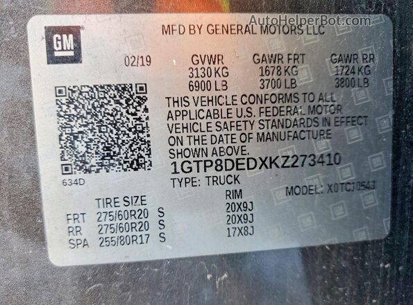 1GTP8DEDXKZ273410 2019 GMC SIERRA Серый 