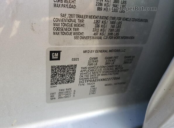 1GTP9AEHXMZ277054 2021 GMC SIERRA Silver Engine compartment view