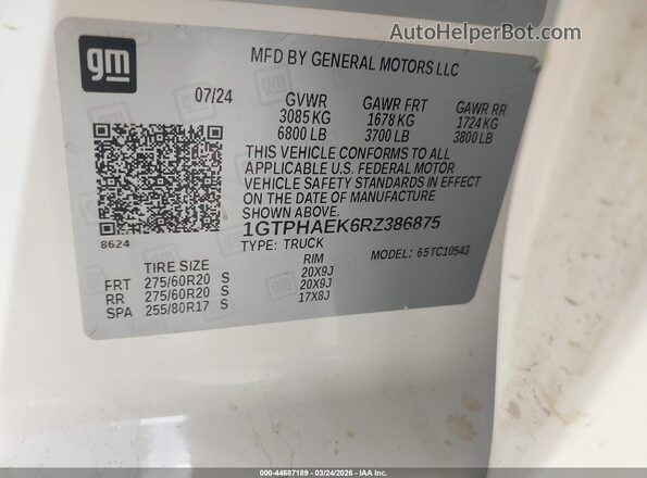 1GTPHAEK6RZ386875 2024 GMC SIERRA Белый Вид подкапотного пространства