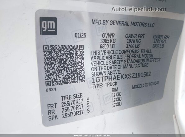 1GTPHAEKXSZ191562 2025 GMC SIERRA Белый Вид подкапотного пространства