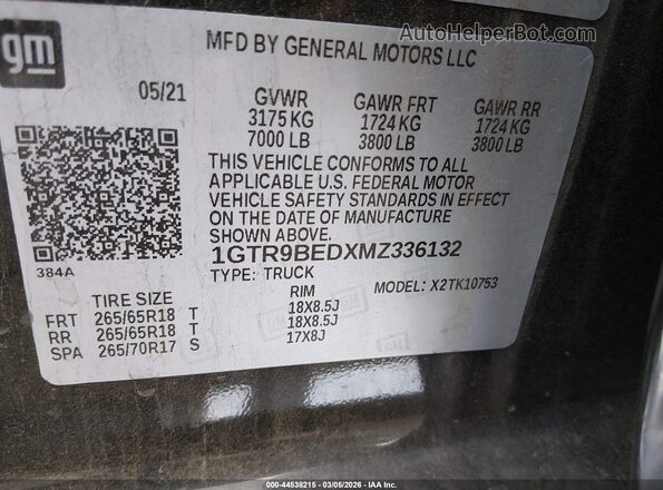 1GTR9BEDXMZ336132 2021 GMC SIERRA Черный Вид подкапотного пространства
