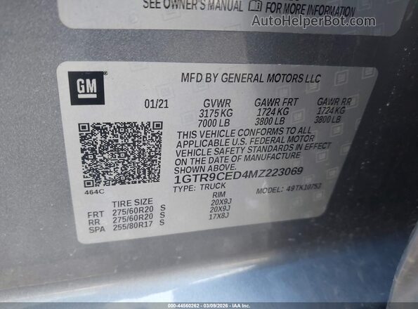 1GTR9CED4MZ223069 2021 GMC SIERRA Gray Engine compartment view