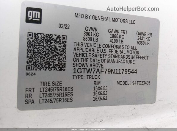 1GTW7AF79N1179544 2022 GMC SAVANA CARGO White ძრავის განყოფილების ხედი