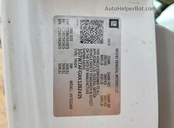 1GTW7AFGXK1282435 2019 GMC SAVANA White 