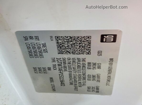 1GTW7AFP1S1156402 2025 GMC SAVANA White VIN sticker view