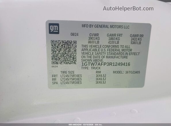 1GTW7AFP3R1249416 2024 GMC SAVANA CARGO White ძრავის განყოფილების ხედი