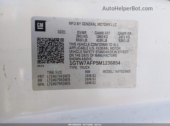 1GTW7AFP5M1236854 2021 GMC SAVANA CARGO Белый 