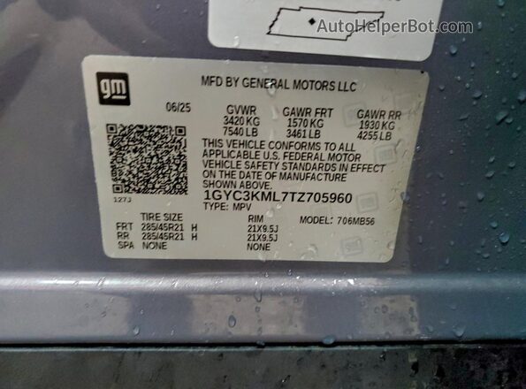 1GYC3KML7TZ705960 2026 CADILLAC VISTIQ Purple Widok naklejki z numerem VIN