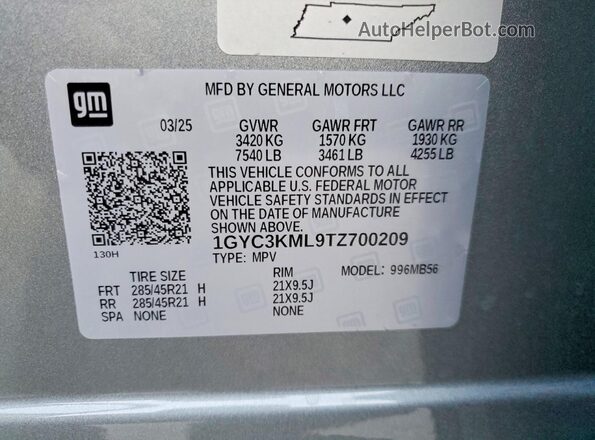 1GYC3KML9TZ700209 2026 CADILLAC VISTIQ Silver Widok naklejki z numerem VIN