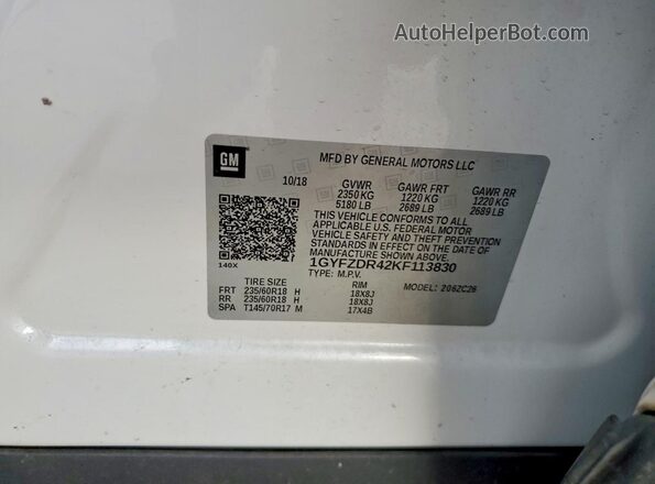 1GYFZDR42KF113830 2019 CADILLAC XT4 Белый 
