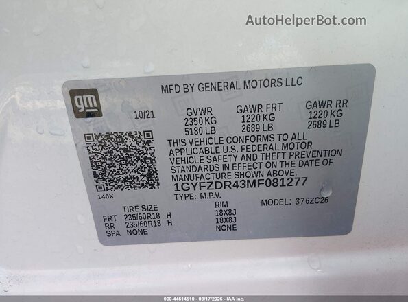 1GYFZDR43MF081277 2021 CADILLAC XT4 Белый Вид подкапотного пространства