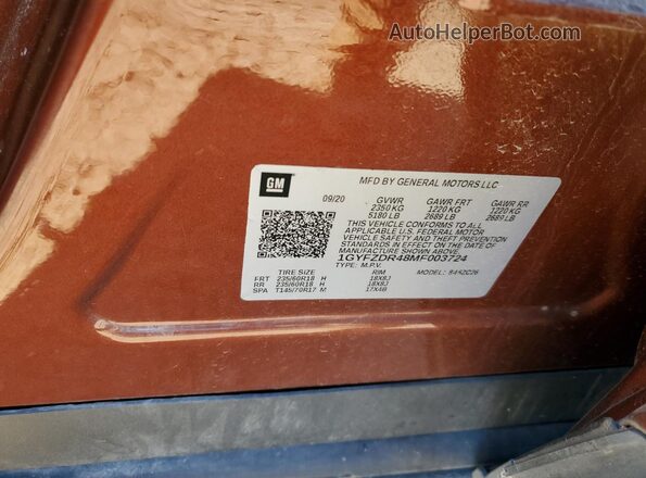1GYFZDR48MF003724 2021 CADILLAC XT4 Orange 