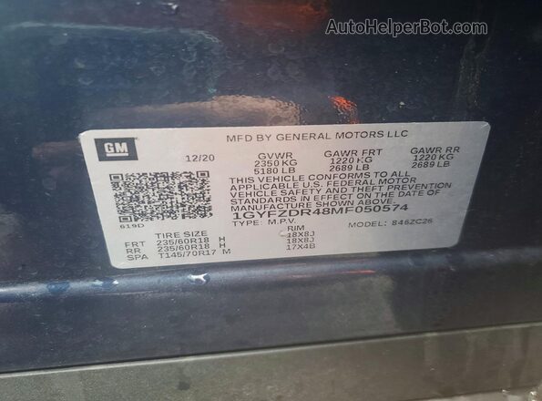 1GYFZDR48MF050574 2021 CADILLAC XT4 Синий Вид подкапотного пространства