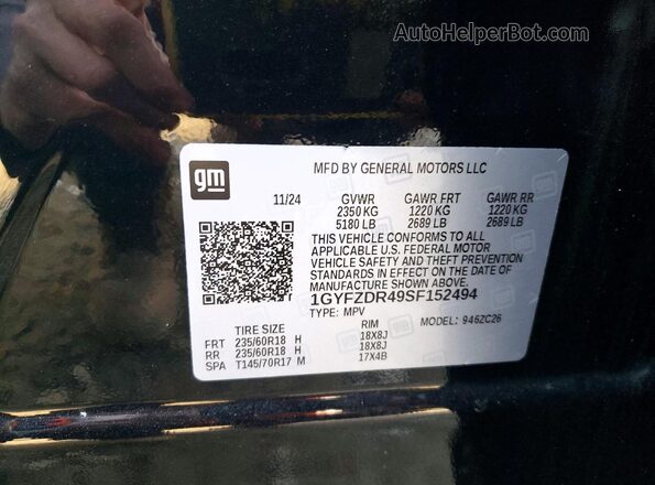 1GYFZDR49SF152494 2025 CADILLAC XT4 Black Панорамний вид салону 360°