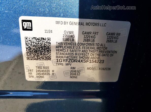 1GYFZDR4XSF154223 2025 CADILLAC XT4 Синий Панорамный вид салона 360°