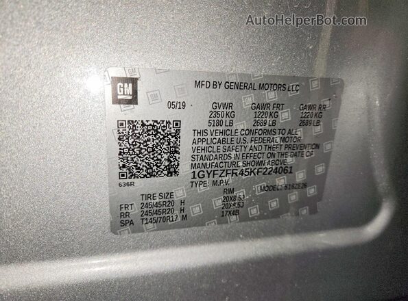 1GYFZFR45KF224061 2019 CADILLAC XT4 Серебряный 