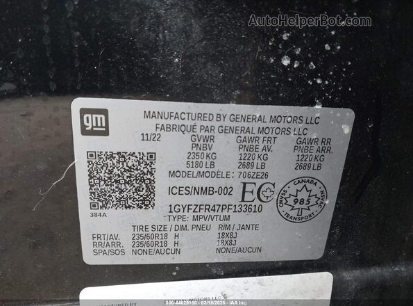1GYFZFR47PF133610 2023 CADILLAC XT4 Black Widok komory silnika