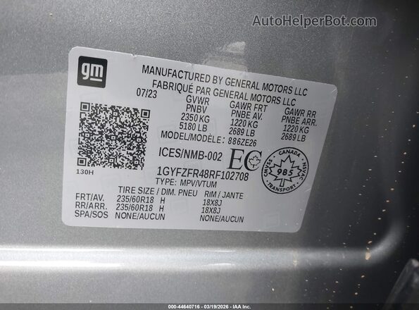 1GYFZFR48RF102708 2024 CADILLAC XT4 Gray Engine compartment view