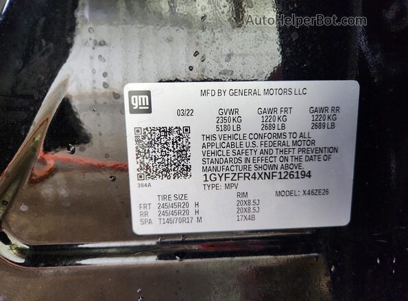 1GYFZFR4XNF126194 2022 CADILLAC XT4 Black VIN կոդի պիտակի տեսք