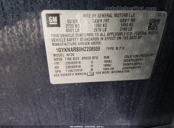 1GYKNARS8HZ208939 2017 CADILLAC XT5 Blue ძრავის განყოფილების ხედი