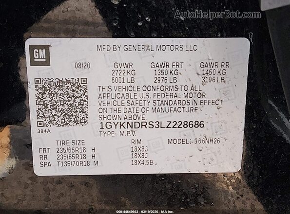 1GYKNDRS3LZ228686 2020 CADILLAC XT5 Black Vista del compartimento del motor