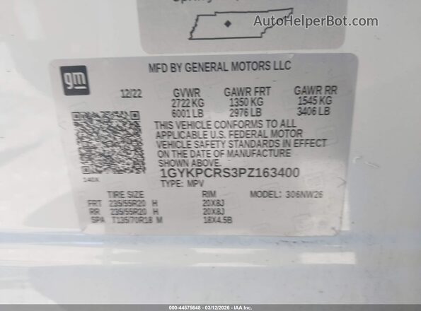 1GYKPCRS3PZ163400 2023 CADILLAC OTHER White Vista del compartimento del motor