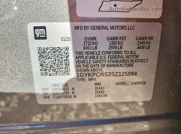1GYKPCRS3SZ125884 2025 CADILLAC OTHER Gray Вид наклейки з VIN-кодом