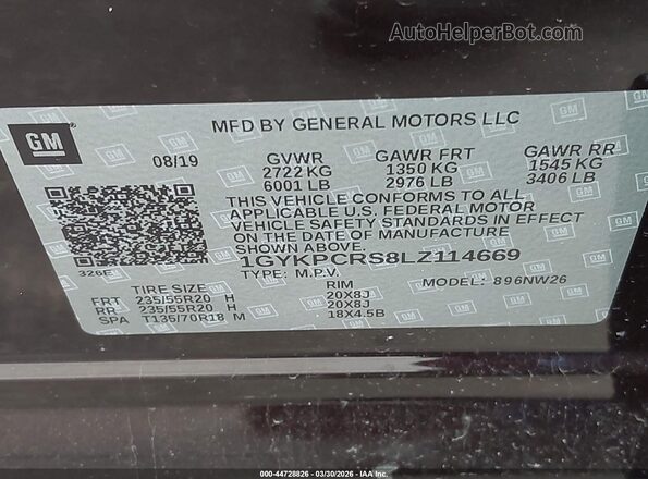1GYKPCRS8LZ114669 2020 CADILLAC OTHER Black Vista del compartimento del motor
