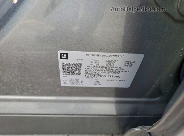 1GYKPCRS8LZ221401 2020 CADILLAC OTHER Gray Vista de la etiqueta del VIN