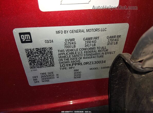 1GYKPPRL0RZ130034 2024 CADILLAC OTHER Burgundy Вид підкапотного простору
