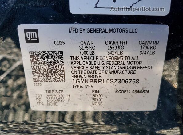 1GYKPRRL0SZ306758 2025 CADILLAC OTHER Green Vista de la etiqueta del VIN
