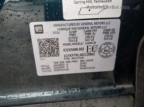 1GYKPTRL4RZ139862 2024 CADILLAC OTHER Green Панорамний вид салону 360°
