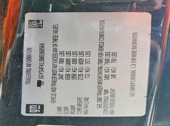 1GYS4FKL5MR368564 2021 CADILLAC ESCALADE Черный Вид наклейки с VIN-кодом