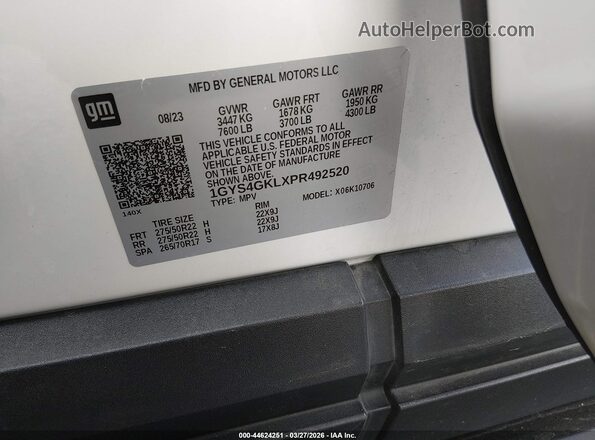 1GYS4GKLXPR492520 2023 CADILLAC ESCALADE Белый Вид подкапотного пространства