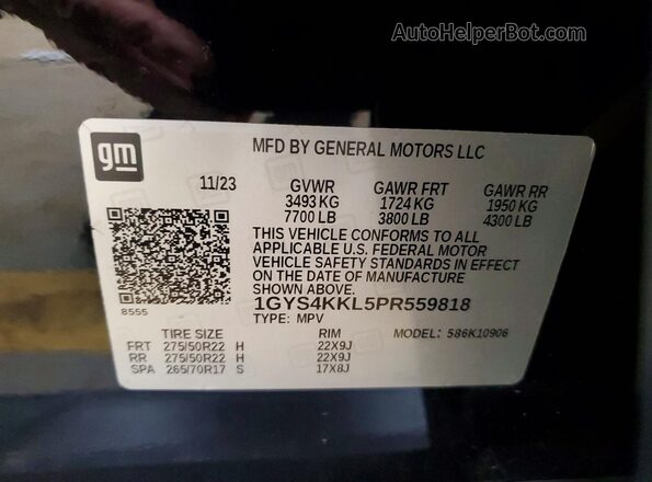 1GYS4KKL5PR559818 2023 CADILLAC ESCALADE Black VIN կոդի պիտակի տեսք